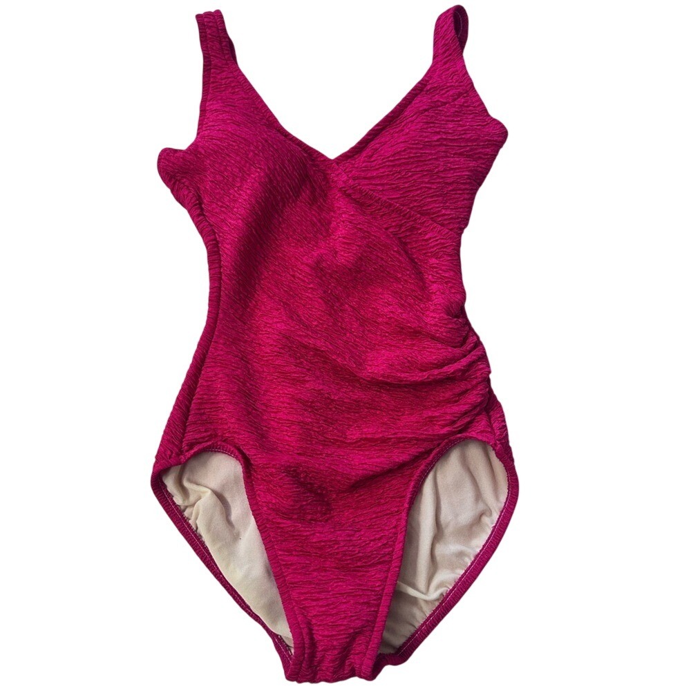 NWT Krinkle Magenta One Piece Swimsuit Women Size 10 Textured V-Neck Tank